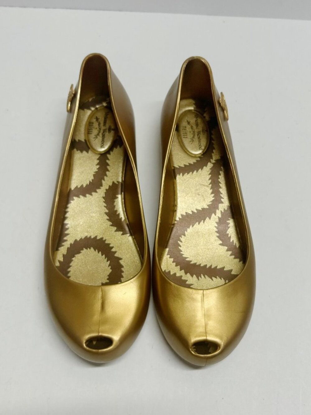 Vivienne Westwood Metallic Gold Peep-Toe Ballet Flats 39/40